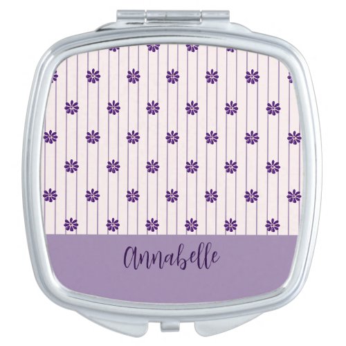 Name Modern Blush  Violet Stripes Floral Pattern Compact Mirror