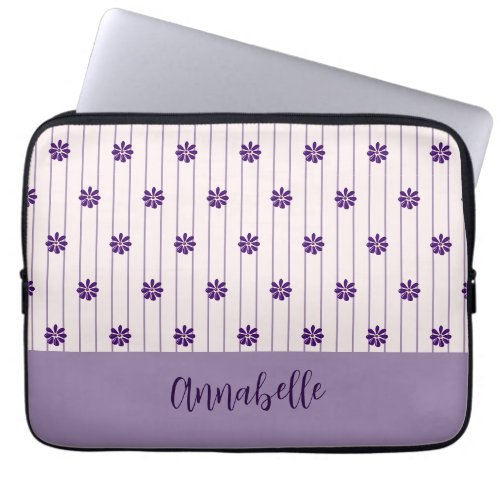 Name Modern Blush  Violet Stripes Floral Pattern Laptop Sleeve