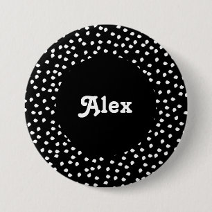 Name Modern Cute Polka Dot Black and White Button