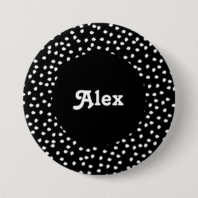 Name Modern Cute Polka Dot Black and White Button (Front)