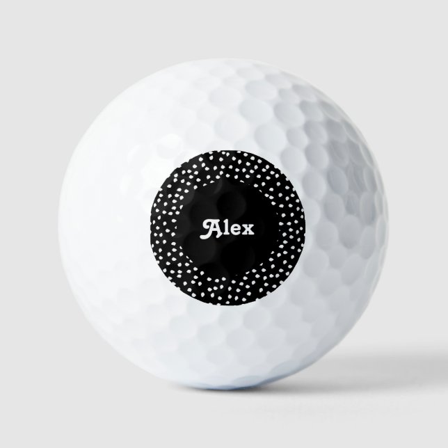 Name Modern Cute Polka Dot Black and White Golf Balls (Front)