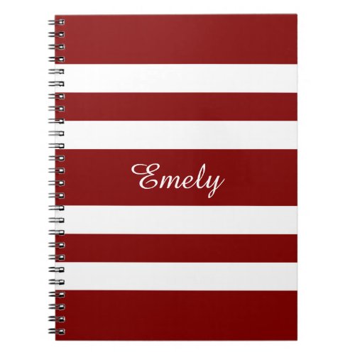 Name Modern Elegant Red And White Stripes Pattern Notebook