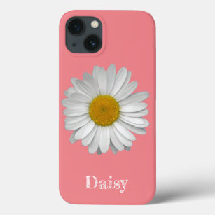 Name Modern Elegant White Daisy Flower Coral Pink iPhone 13 Case