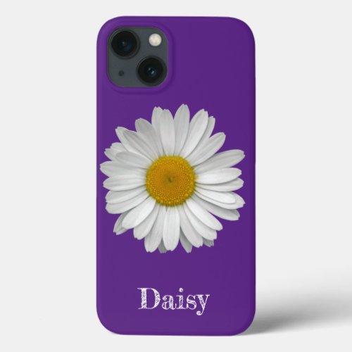 Name Modern Elegant White Daisy Flower on Violet iPhone 13 Case