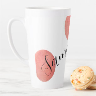 Name Modern Large Rose Gold Watercolor Polka Dots Latte Mug