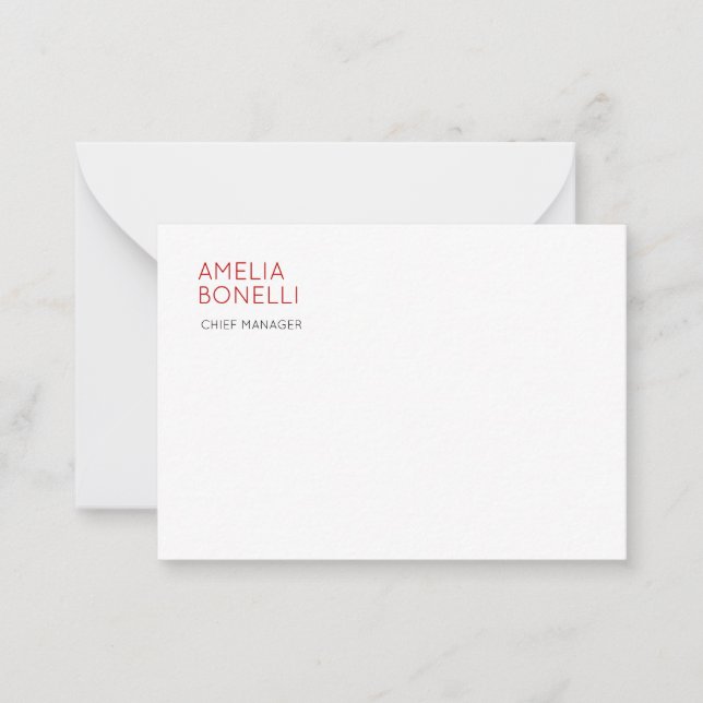 Name Modern Minimalist Professional Plain Casual Note Card (Front)