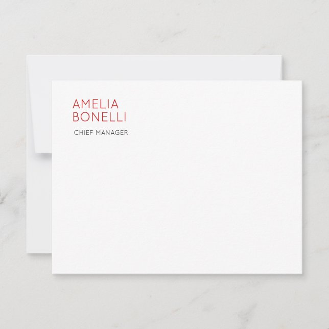 Name Modern Minimalist Professional Plain Casual Note Card (Front)
