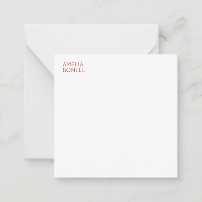 Name Modern Minimalist Professional Plain White Note Card (Front)