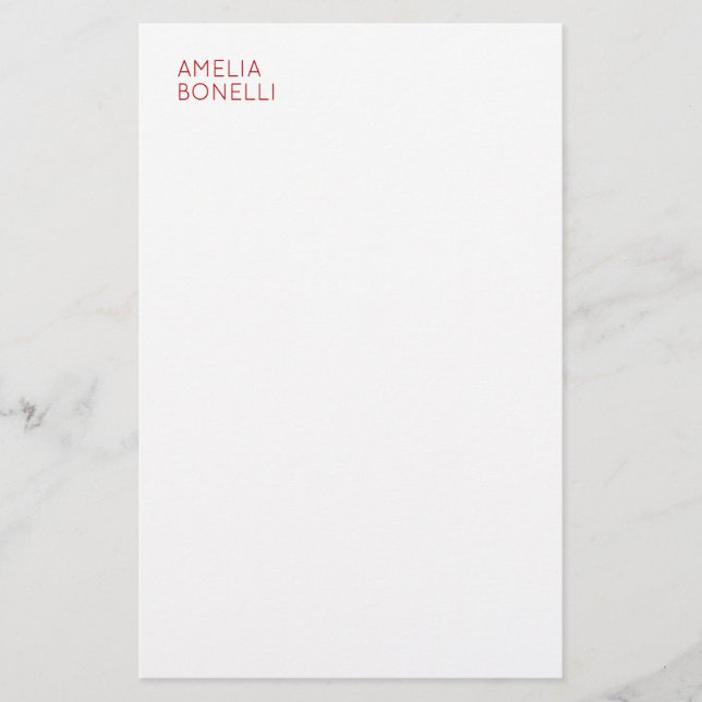 Name Modern Minimalist Professional Plain White Stationery (Front)