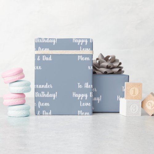 Name Modern Typography Light Blue Happy Birthday Wrapping Paper