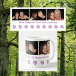 Name Mom Extraordinaire Best Mom Ever   3 Photos  Coffee Mug<br><div class="desc">Cute, modern, and elegant coffee mug for Mother's Day for your mother (or for her birthday), with a collage 3 horizontal photos that you can personalize showing a mother and a teenage daughter, a row of purple flowers (grouped one darker and one lighter), and a customizable text with a name...</div>