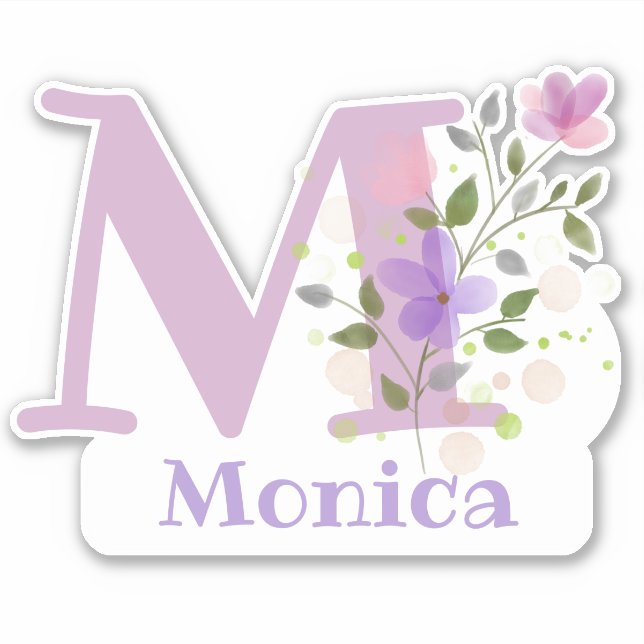 Name Monica plus Initial with Floral Design Sticker (Front)