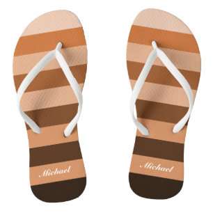Name Monochrome Brown Block Stripes Pattern Flip Flops