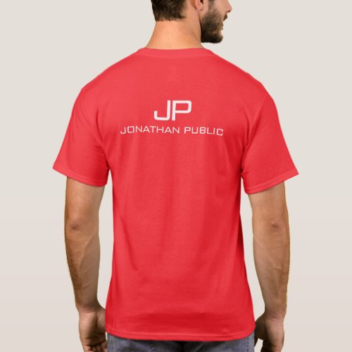 Name Monogram Back Side Design Mens Modern Red T_Shirt