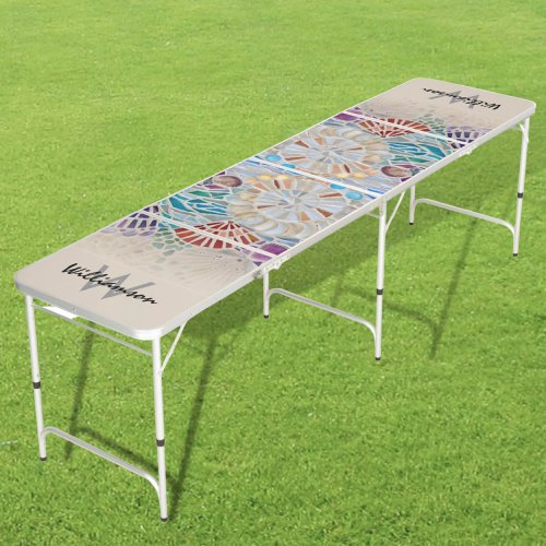 Name Monogram Beach Themed Beer Pong Table
