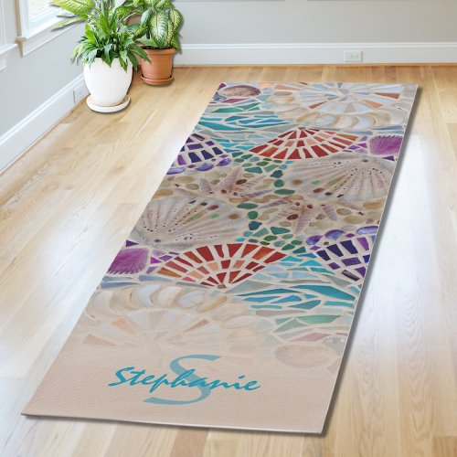 Name Monogram Beach Themed Yoga Mat