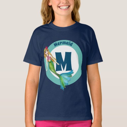 Name Monogram Beautiful Mermaid with Blonde Hair T_Shirt