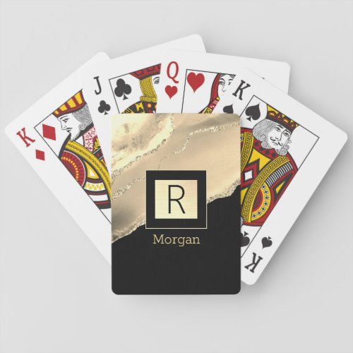 Name  Monogram Black  Gold Box Gold Agate Poker Cards