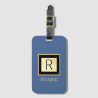 Name & Monogram, Black & Gold Box, Med Blue