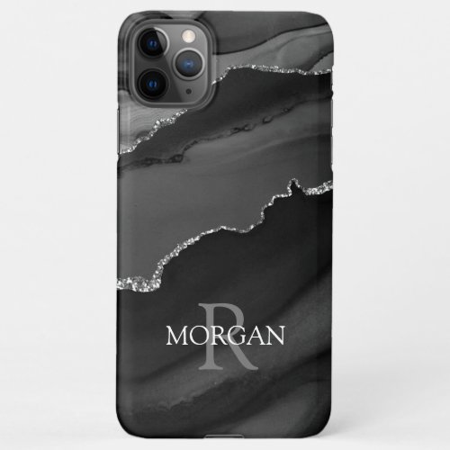 Name  Monogram Black Grey Agate Grey White Text iPhone 11Pro Max Case