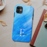 Name Monogram Blue iPhone 11 Case<br><div class="desc">This stylish iPhone case is decorated with a watercolor wash design in shades of blue.
Easily customizable with your name,  and monogram.
Use the Customize Further option to change the text size,  style,  or color if you wish.</div>
