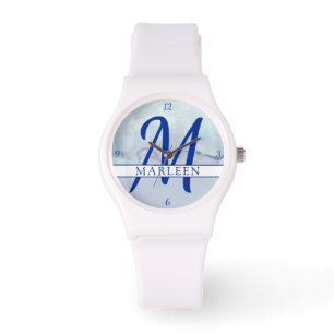 Name   Monogram Blue Watercolor Watch