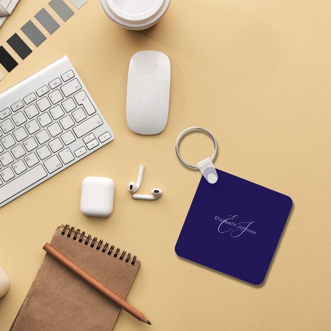 name monogram classic minimalist blue and white keychain (Creator Uploaded)