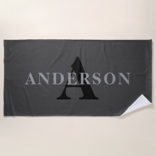 Name & Monogram Dark Gray Beach Towel