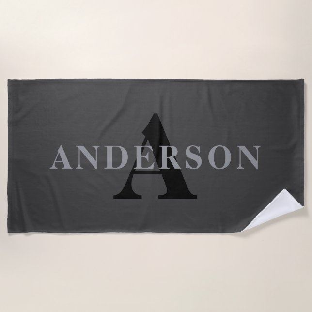 Name & Monogram | Dark Gray Beach Towel (Front)