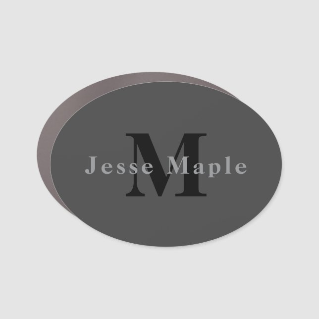 Name & Monogram | Dark Gray Car Magnet (Front)