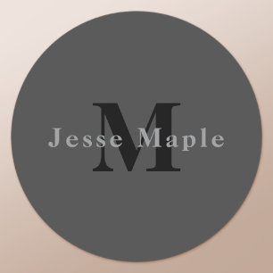 Name & Monogram Dark Gray Classic Round Sticker