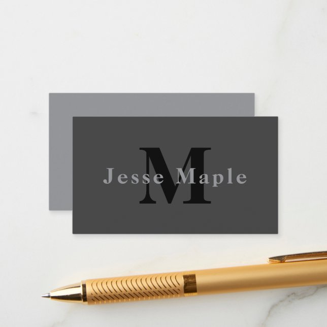 Name & Monogram | Dark Gray Enclosure Card (Front/Back In Situ)