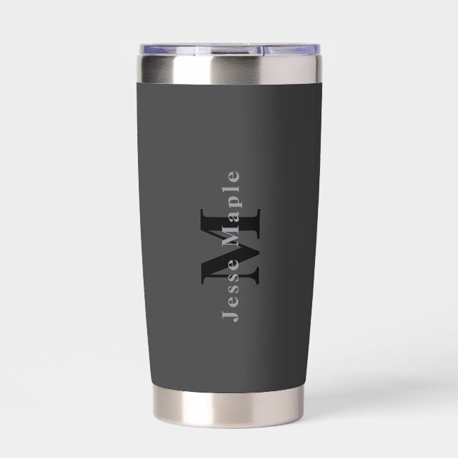 Name & Monogram | Dark Gray Insulated Tumbler (Front)