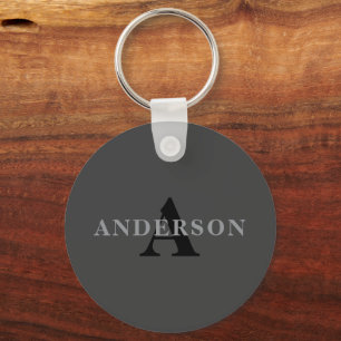 Name & Monogram Dark Gray Keychain