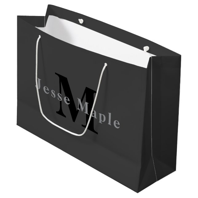 Name & Monogram | Dark Gray Large Gift Bag (Front Angled)