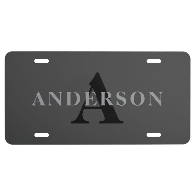 Name & Monogram | Dark Gray License Plate (Front)