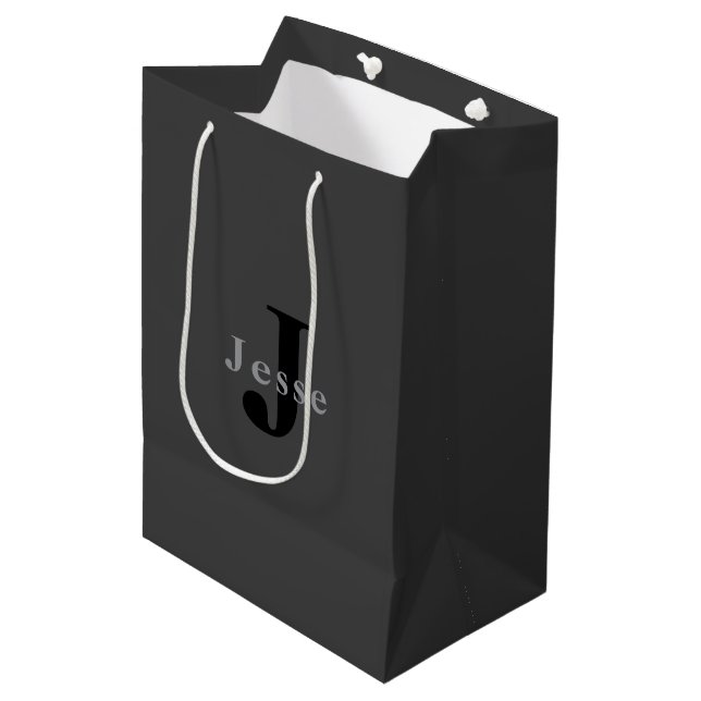 Name & Monogram | Dark Gray Medium Gift Bag (Front Angled)