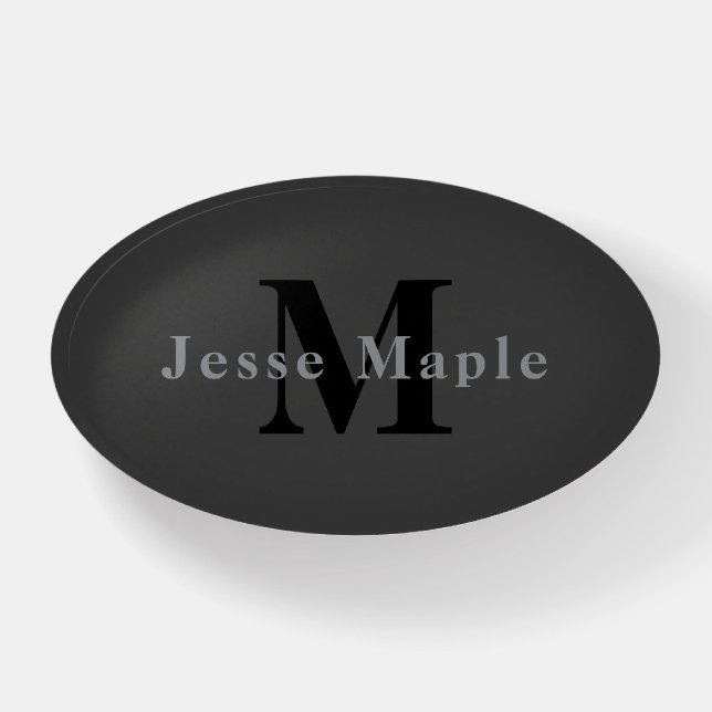 Name & Monogram | Dark Gray Paperweight (Front)