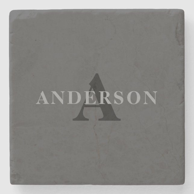 Name & Monogram | Dark Gray Stone Coaster (Front)