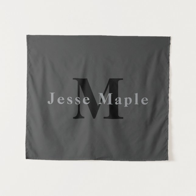 Name & Monogram | Dark Gray Tapestry (Front (Horizontal))