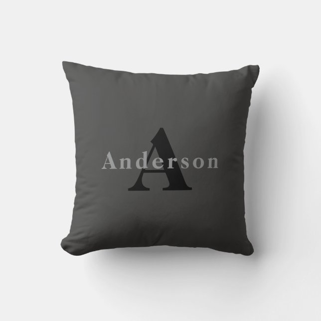 Name & Monogram | Dark Gray Throw Pillow (Front)