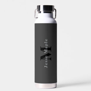 Name & Monogram Dark Gray Water Bottle