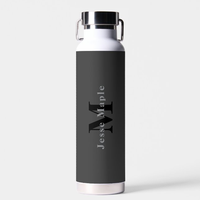Name & Monogram | Dark Gray Water Bottle (Front)