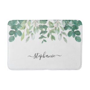 Name Monogram Eucalyptus Greenery  Bath Mat
