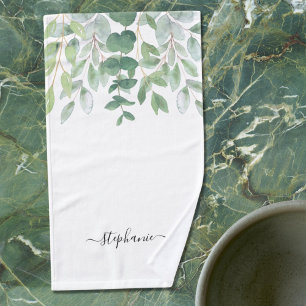 Name Monogram Eucalyptus Greenery  Hand Towel