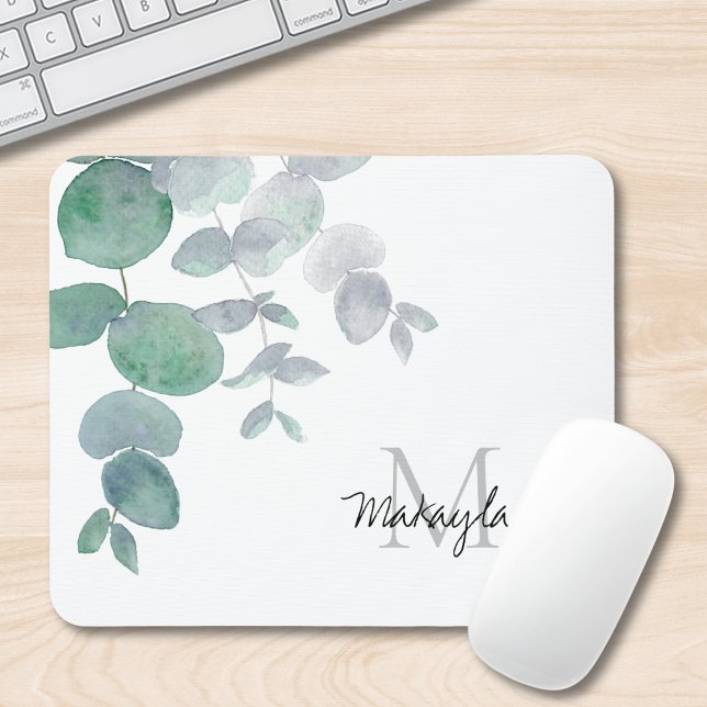 Name Monogram Eucalyptus Greenery Mouse Pad (Creator Uploaded)