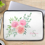 Name Monogram Floral Watercolor Laptop Sleeve<br><div class="desc">This monogrammed laptop sleeve is decorated with watercolor flowers and foliage in shades of pink,  coral,  and green. 
Add your name and initial to make this laptop sleeve unique to you.
Original Watercolor © Michele Davies.</div>
