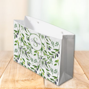 Name Monogram French Country Olive Pattern  Large Gift Bag