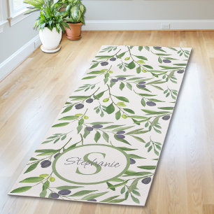 Name Monogram French Country Olive Pattern Yoga Mat