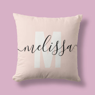 Name Monogram Girly Calligraphy Pink Throw Pillow